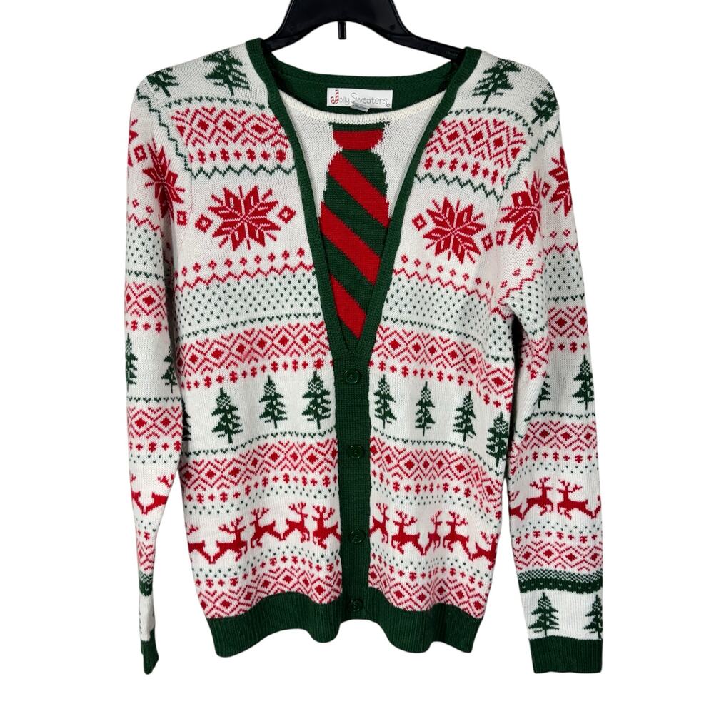 Jolly Sweaters Medium Sweater Holiday Christmas Festive Snowflakes Tree Pullover